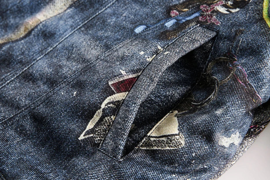 Abstract Chain Detail Denim Jacket