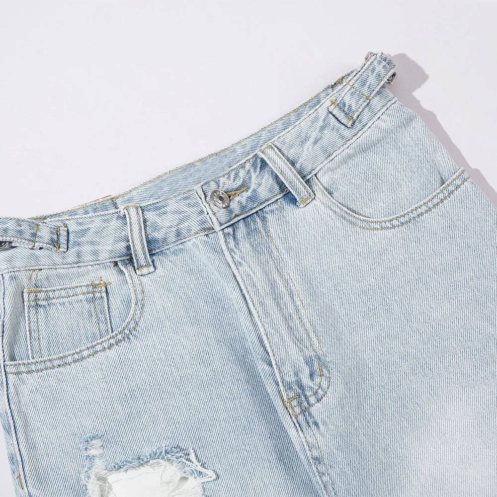 Washed Ripped Straight Denim Jeans