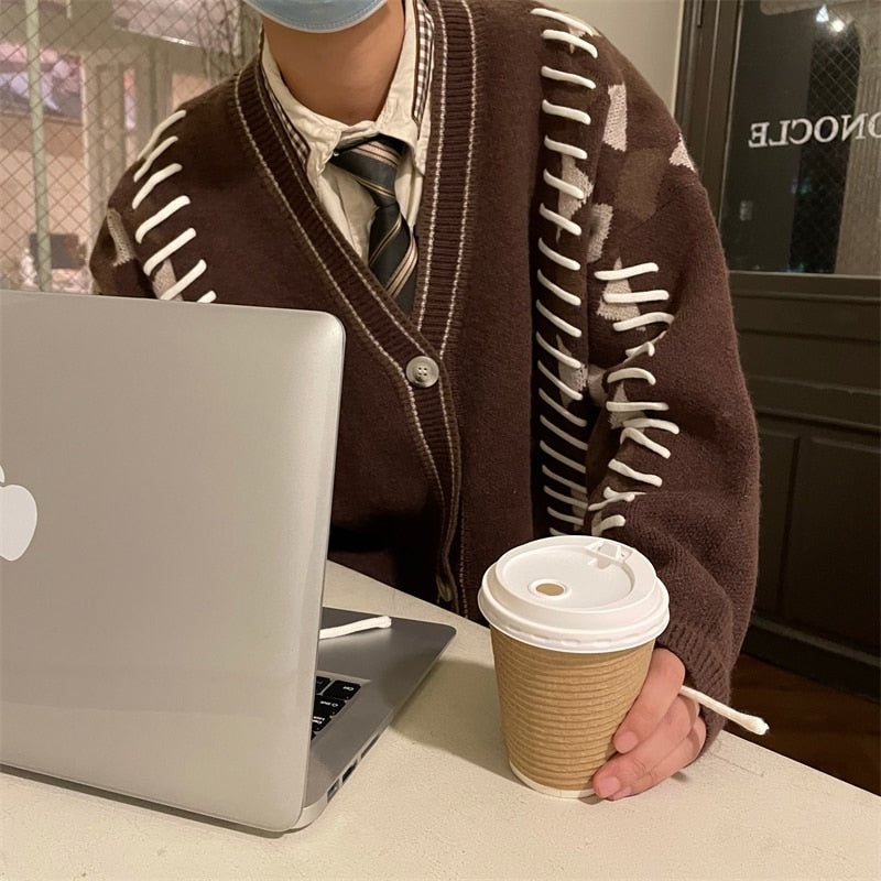 Plaid Stitched Cardigan