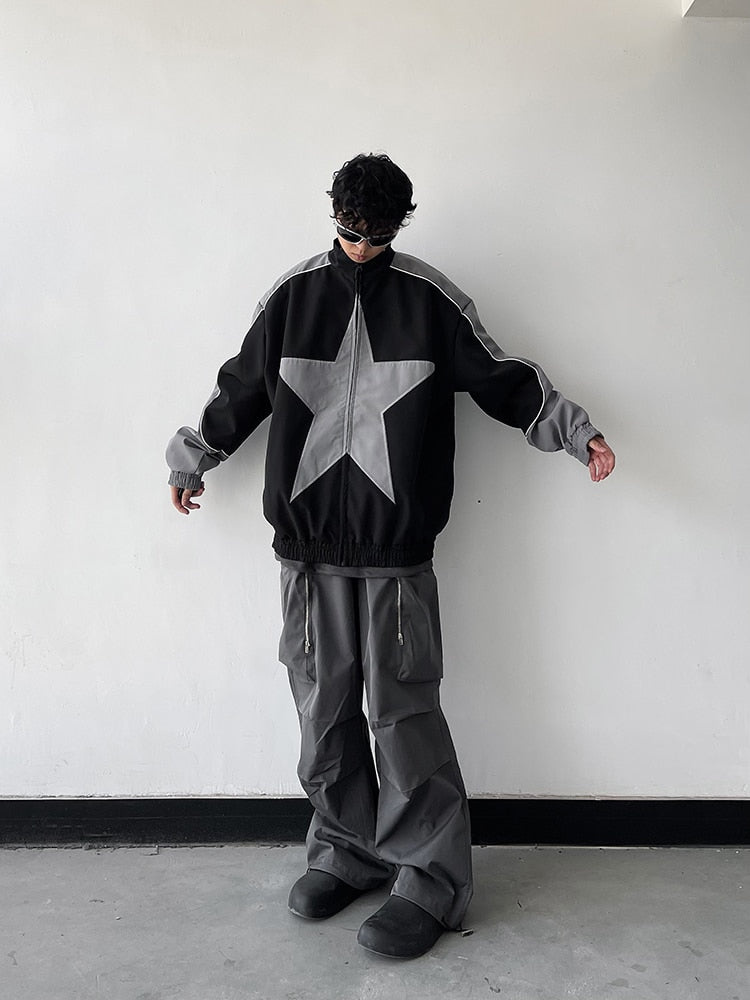 Vintage Star Print Windbreaker Jacket