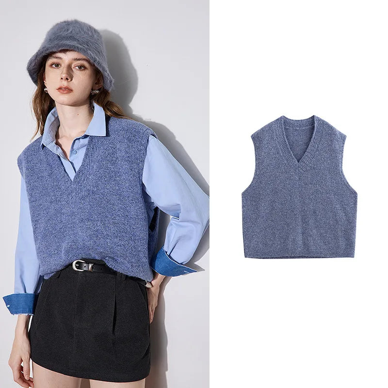 Warm Alpaca Wool V-Neck Sleeveless Sweater