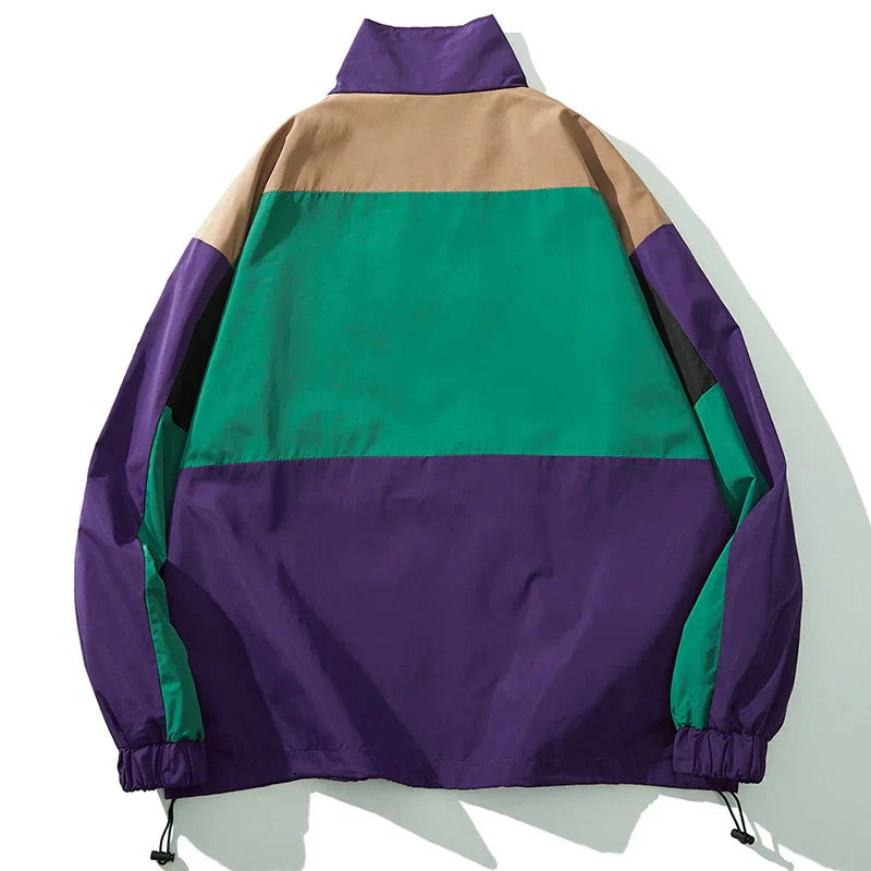 Men’s Retro Color Block Patchwork Hip Hop Oversized Jacket