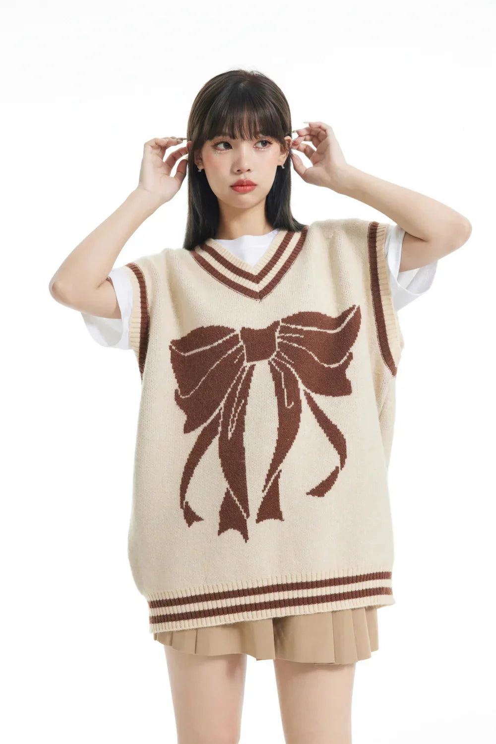 Women Trend Basic Jacquard Bow Sweater