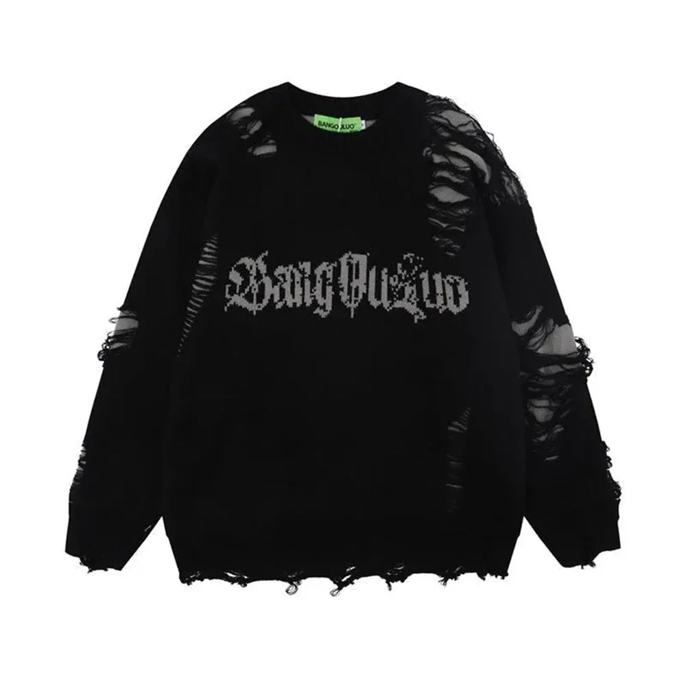 Gothing Retro Destruction Style Round Neck Sweater