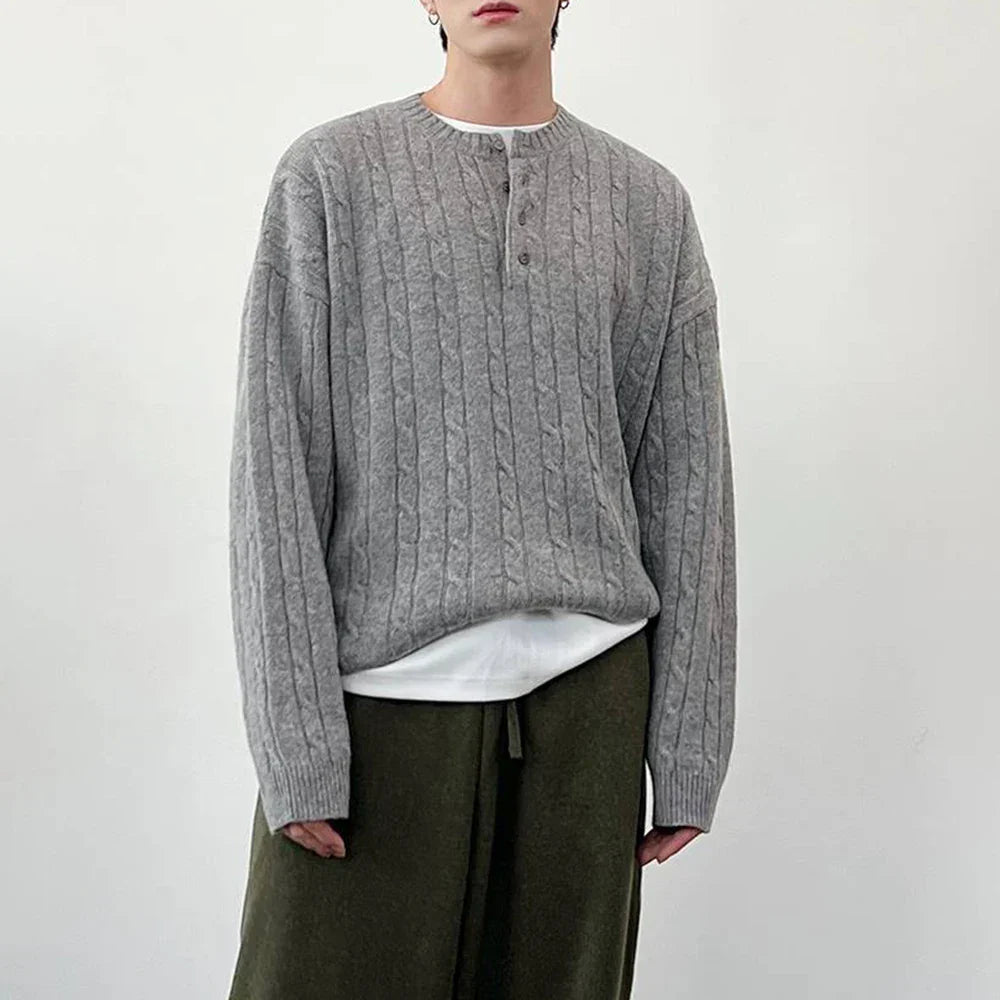 Premium Casual Henley Cable Knit Sweater