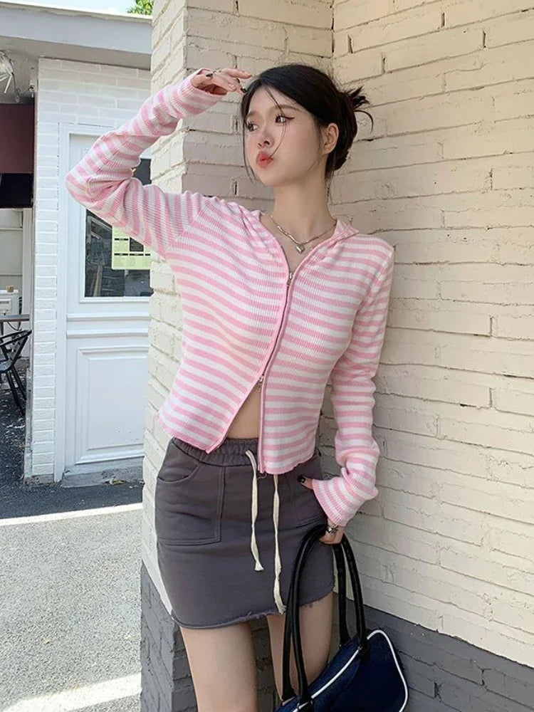 Y2K Pink Striped Vintage Aesthetic Sweater