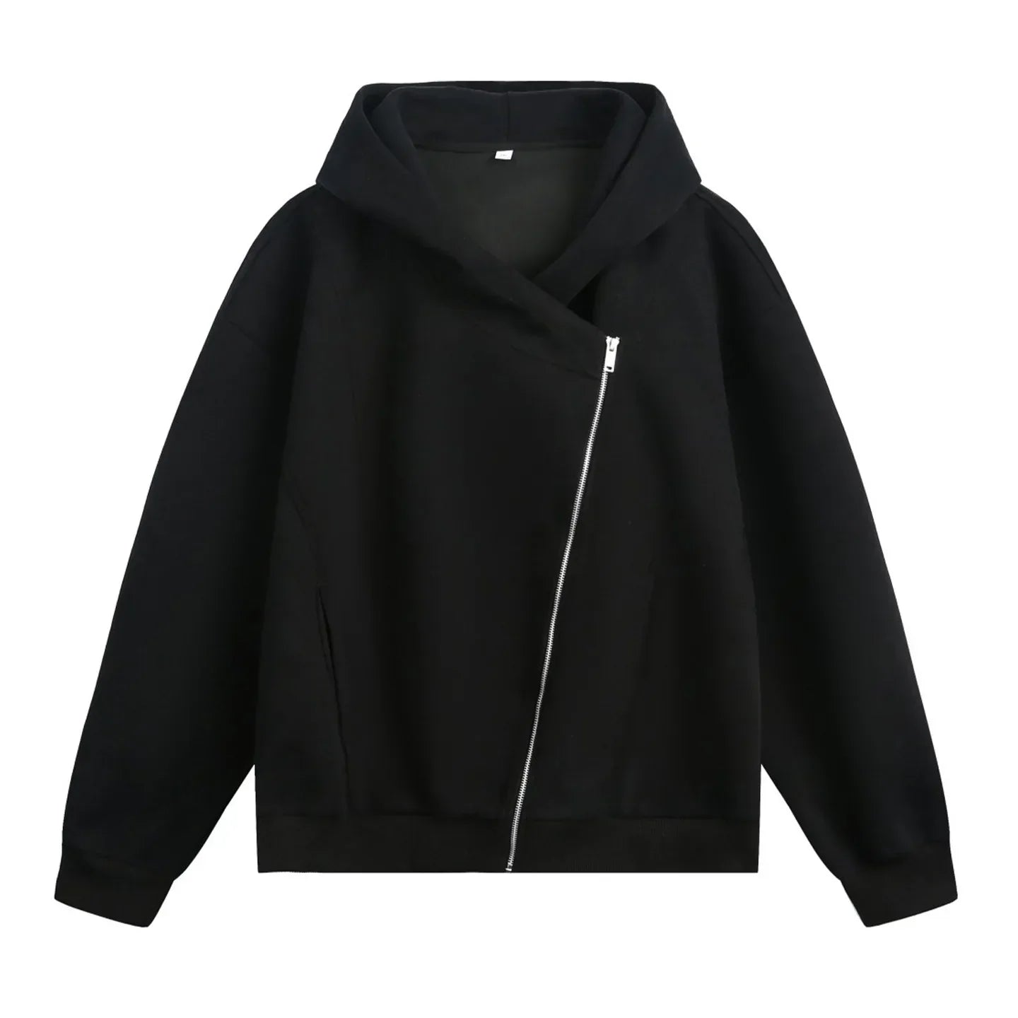 Textured Slant Zipper Hooded Sweatshirt