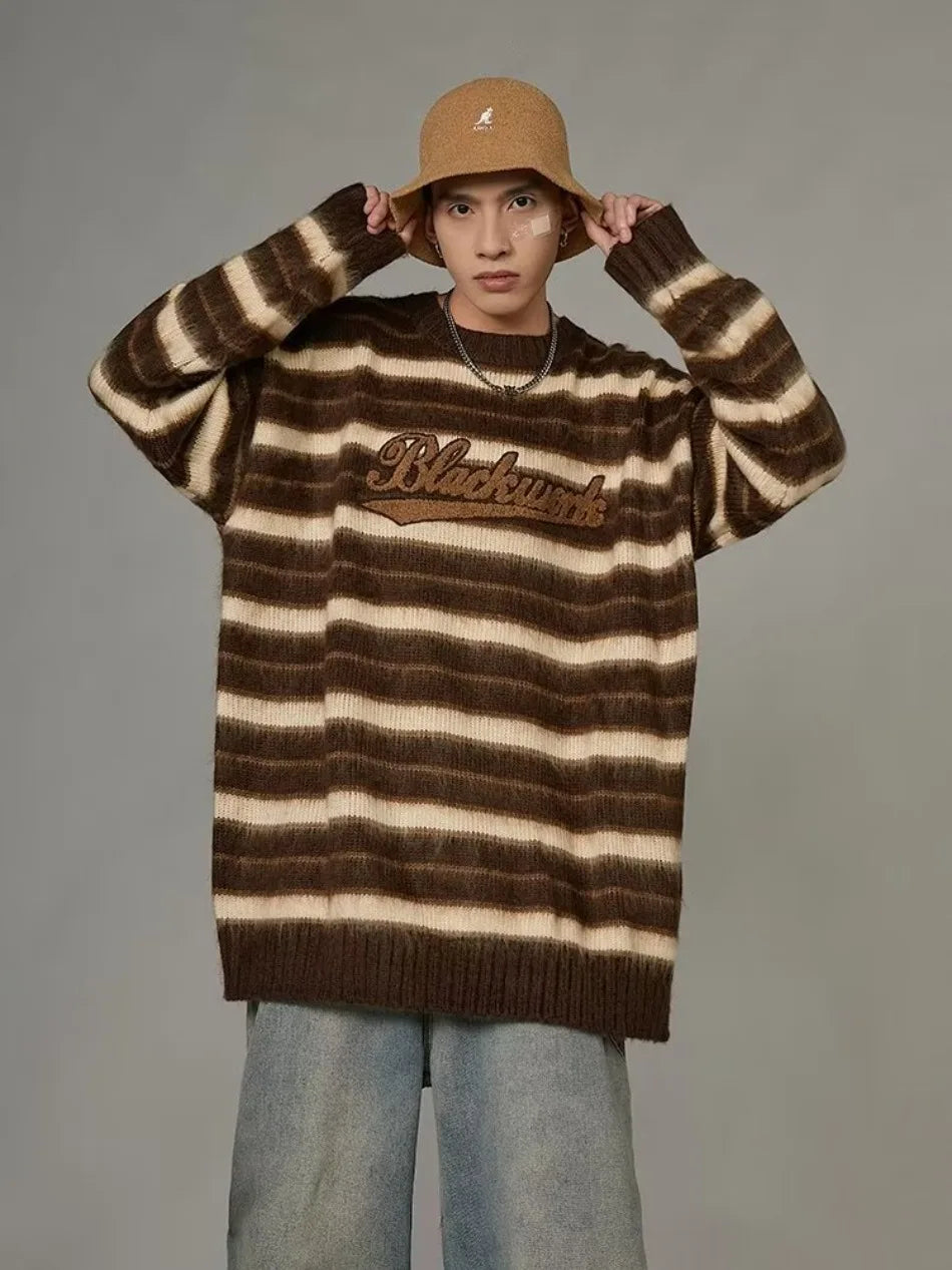 Vintage American Style Striped Knitted Sweater