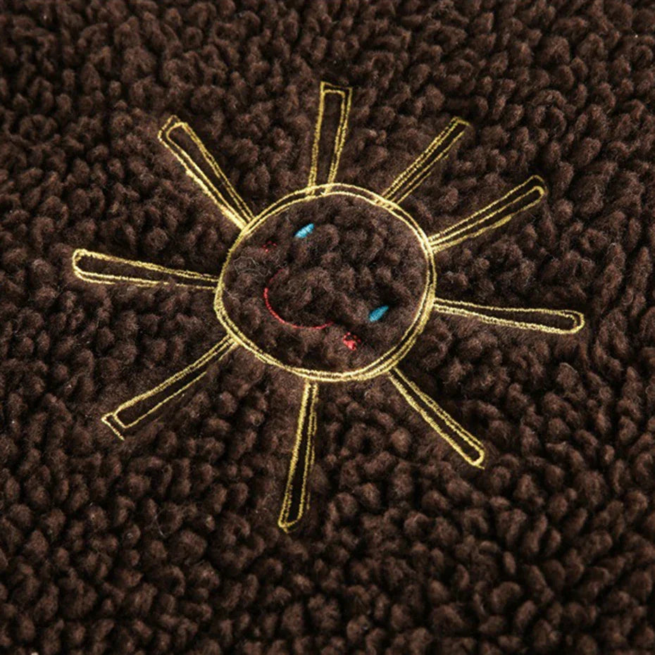 Embroidered Fleece Button-Up Jacket