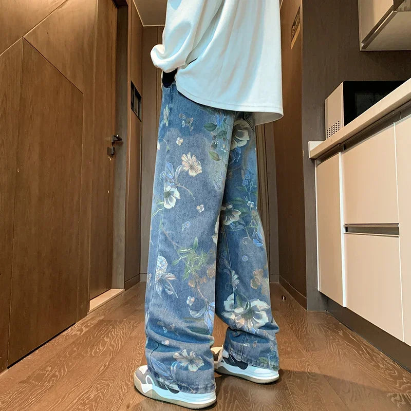 Floral Wide-Leg Jeans