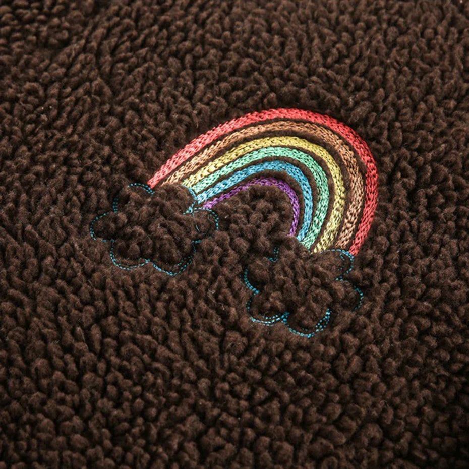 Embroidered Fleece Button-Up Jacket
