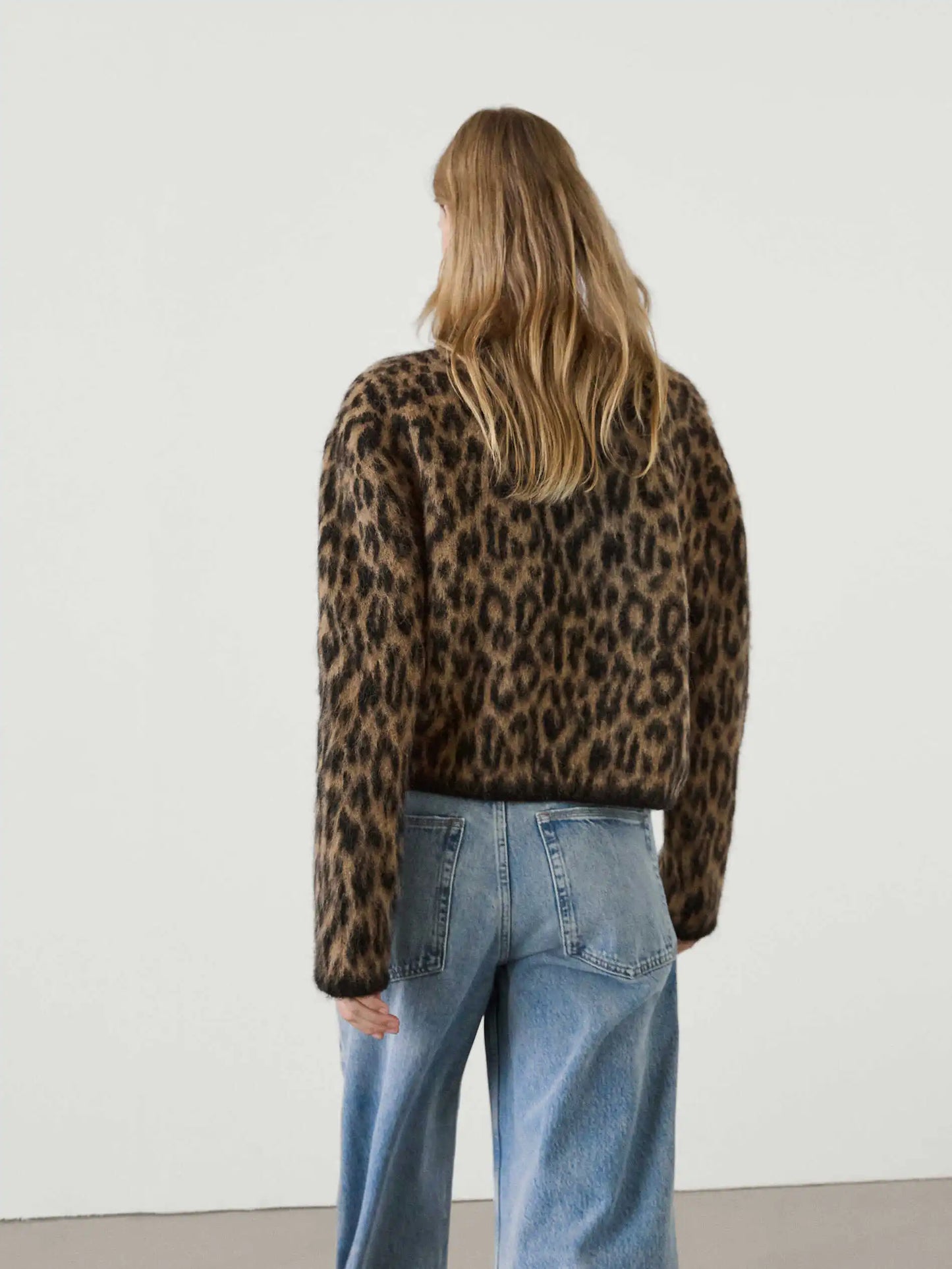 Ethereal Brown Leopard Print Round Neck Cardigan