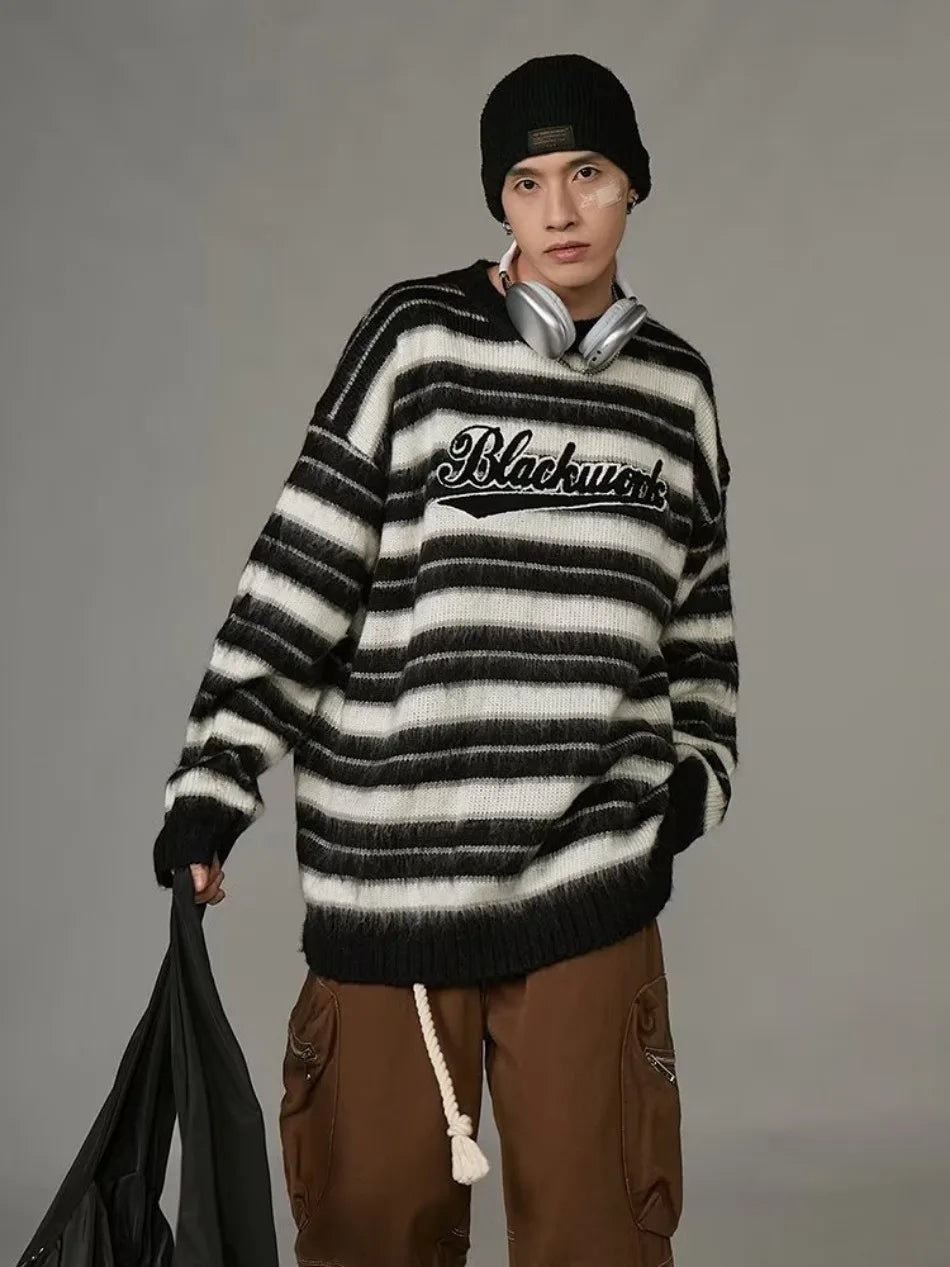 Vintage American Style Striped Knitted Sweater