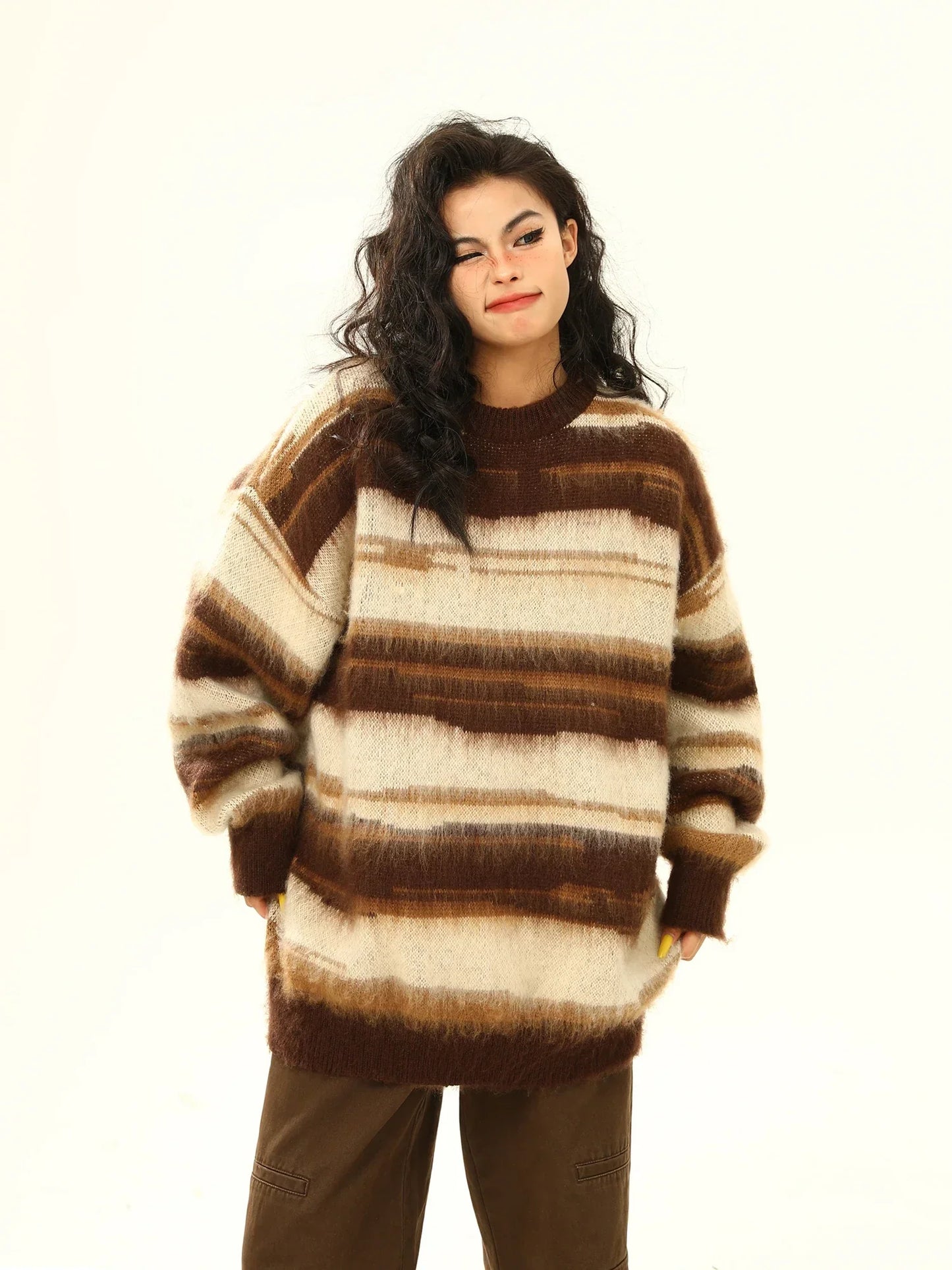 Retro Striped Color Matching Knit Sweater