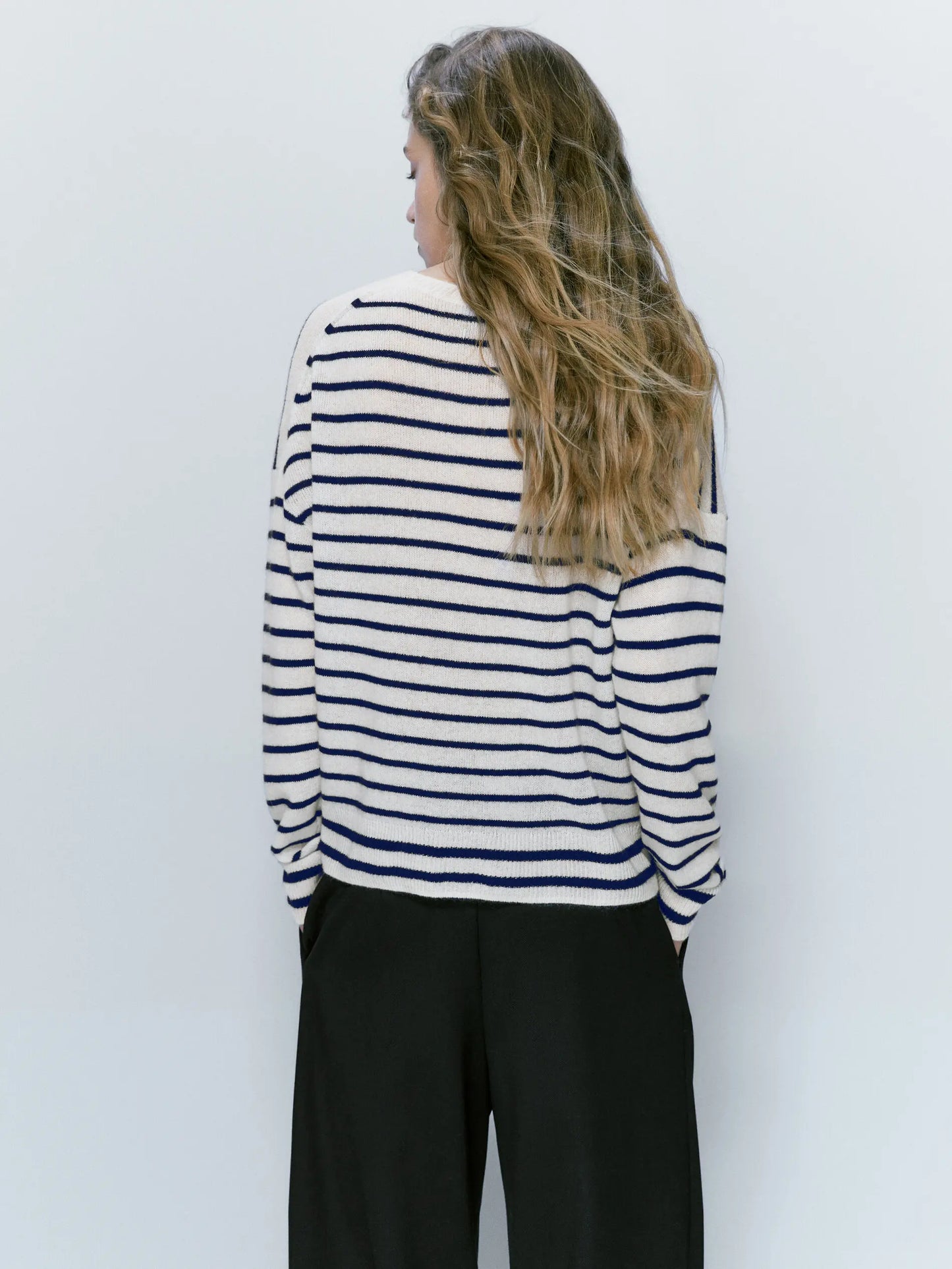 Women Retro Ethereal Stripe Crew Neck Sweater
