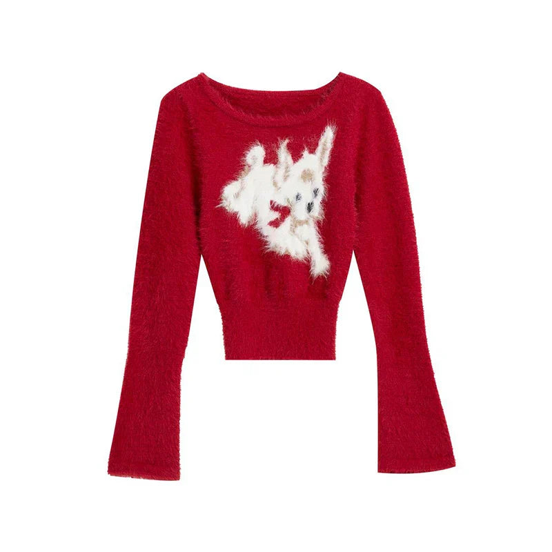 Hand Painted Red White Christmas Sweater