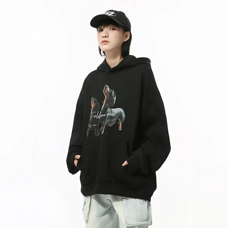 Solid Color Dog Print Hoodie
