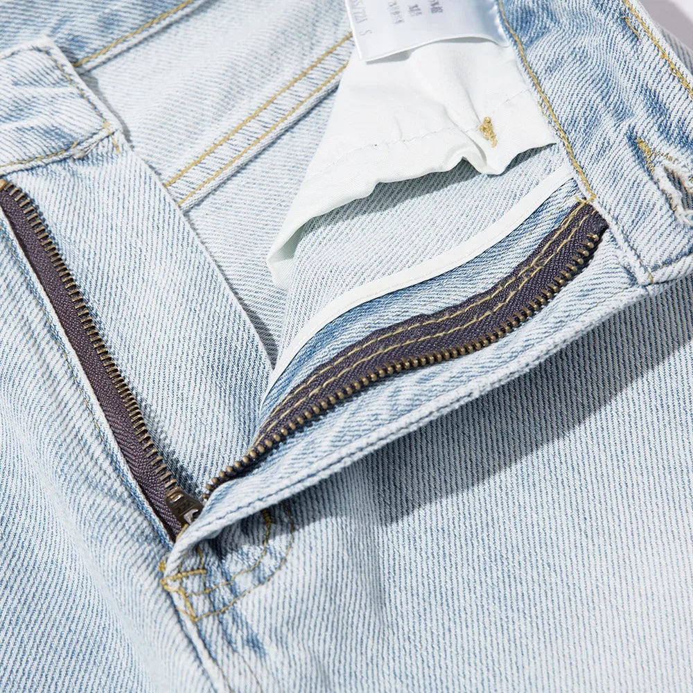 Washed Ripped Straight Denim Jeans