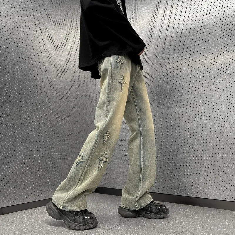 Y2K Embroidered Cross Denim Jeans