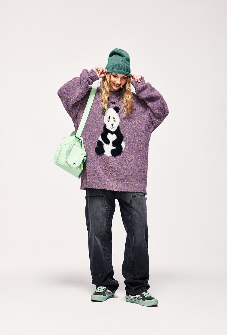 Loose Panda Knitted Fuzzy Sweater