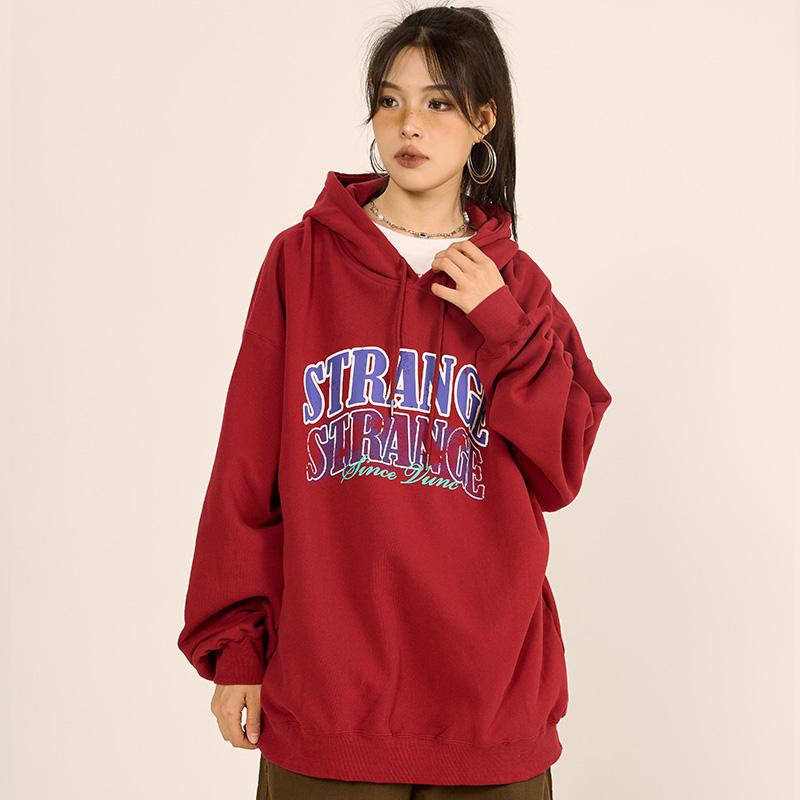 "Strange" Faded Letter Print Hoodie
