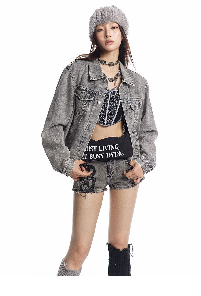 Y2K Spliced Denim Trucker Jacket