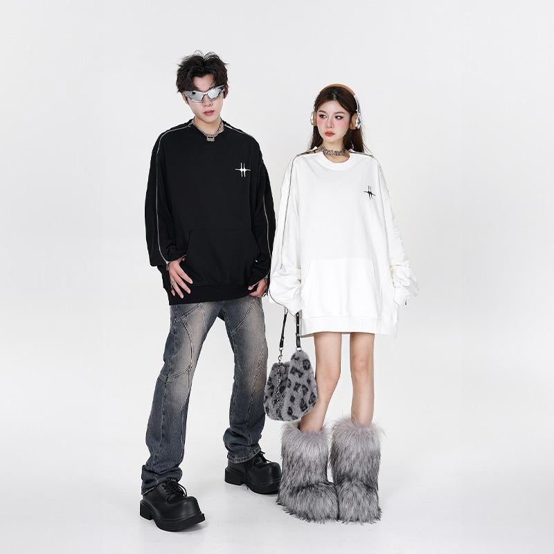Sleeves Zipper Star Sweatshirt