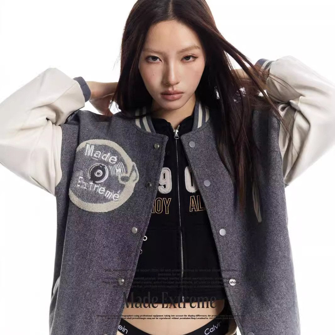 Y2K V-neck Varsity Jacket