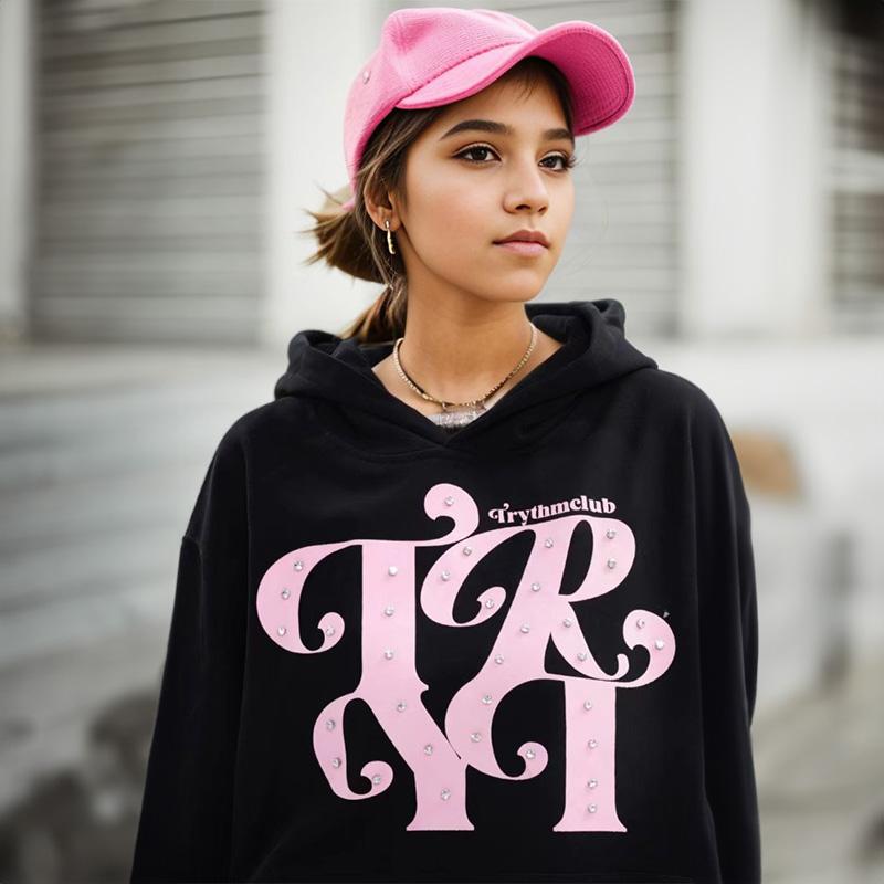Loose Front Pocket Letter Print Hoodie