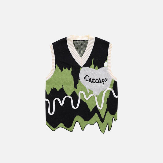 Wavy Color Block Knitted Sweater