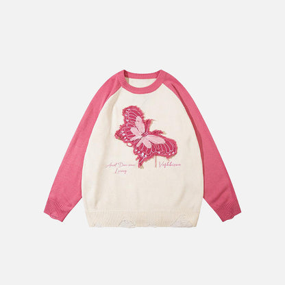 Butterfly Embroidery Patchwork Sweatshirt