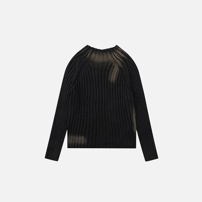 Front view of the black Loose Ripple Knitted Sweater in a gray background