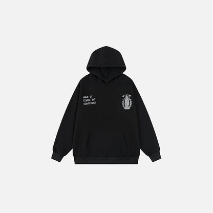 Front view of the black Heavenly Guardian Scared Art Hoodie in a gray background