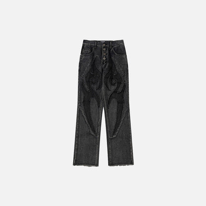 Flame Embroidery Denim Jeans