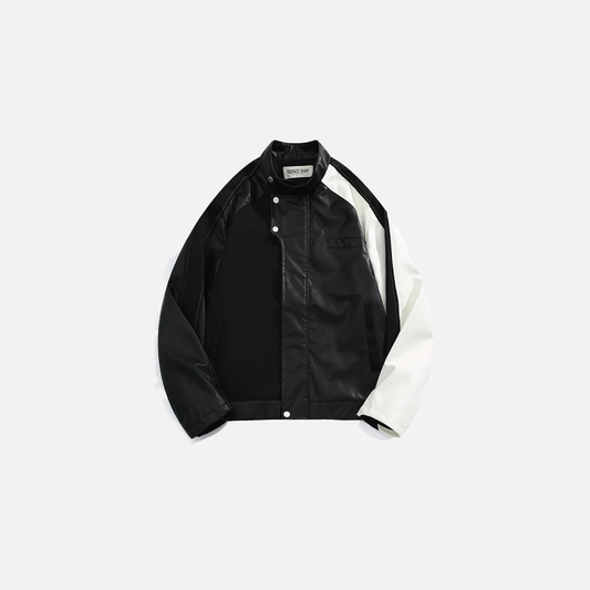 American Contrast Color Leather Workwear Jacket