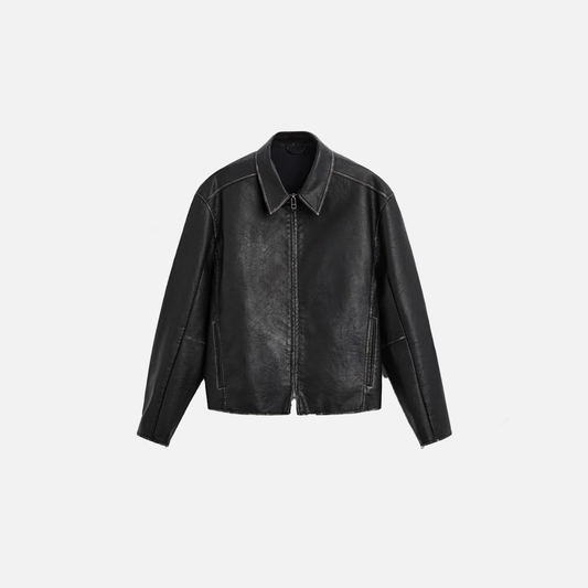 Distressed Faux Leather Lapel Jacket