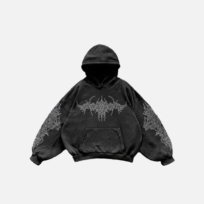 Front view of the black Gothic Tribal Design Hoodie