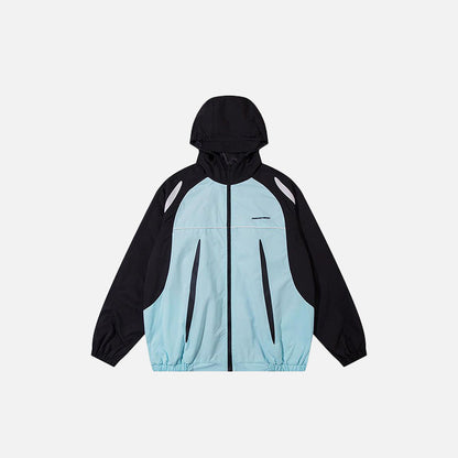 Retro Color Block Hooded Windbreaker Jacket