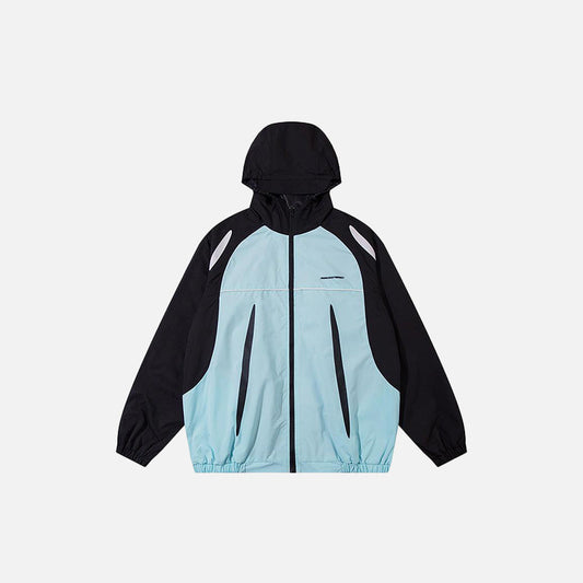 Retro Color Block Hooded Windbreaker Jacket