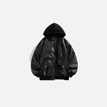 Cool Faux Hoodied Leather Jacket