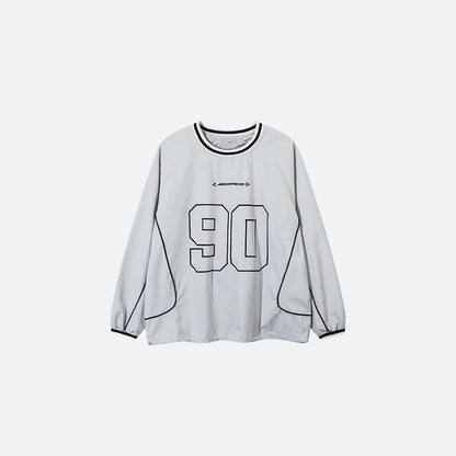 Front view of the light gray Sporty 90s Sweatshirt in a gray background
