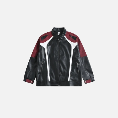 Vintage Patchwork Leather Jacket with Zipper
