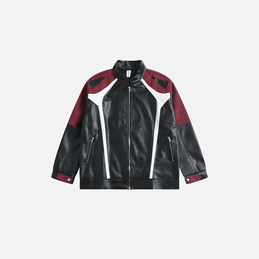 Vintage Patchwork Leather Jacket with Zipper