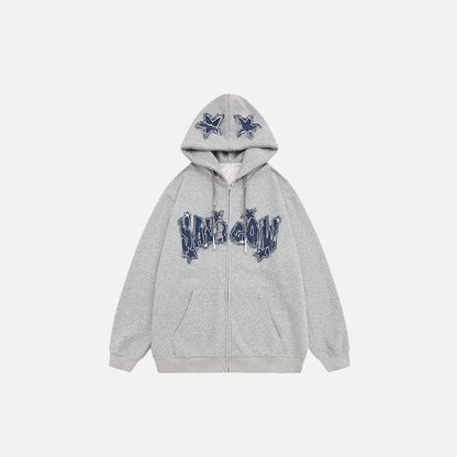 Retro Embroidery Denim Star Hoodie