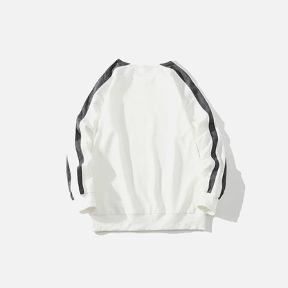 Front view of the white Y2K Edge Track Sweatshirt in a gray background