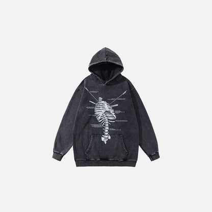 Front view of the black Anatomy In Motion Hoodie in a gray background