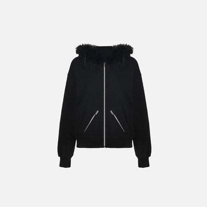 Front view of the black Fur-Hooded Arctic Jacket in a gray background
