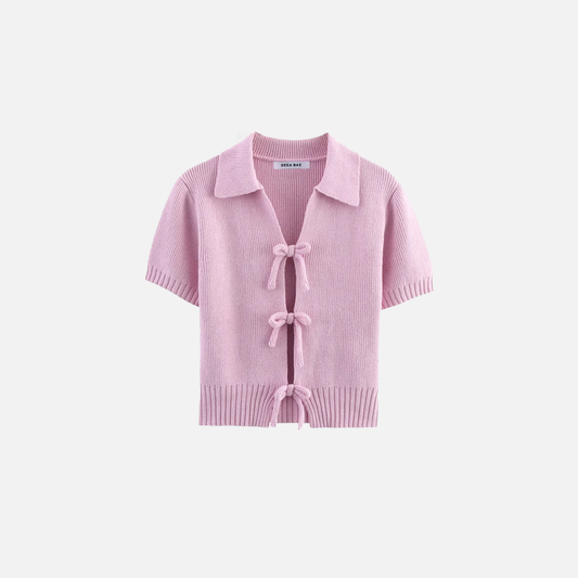 Sweet Bow Decoration Knitted Short Cardigan