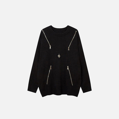 Oversized Spliced Zipper Sweater