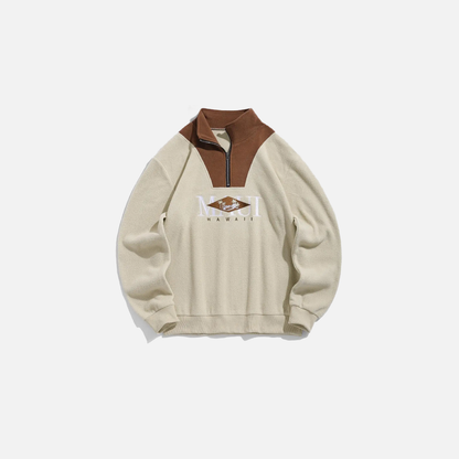 Colorblock Letter Embroidered Zip Sweatshirt